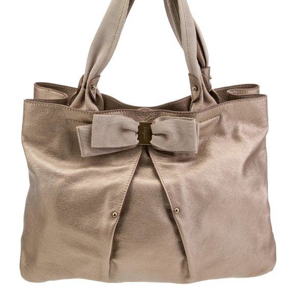 Salvatore Ferragamo Metallic Bronze Leather Miss Vara Bow Tote - Picture 10 of 10